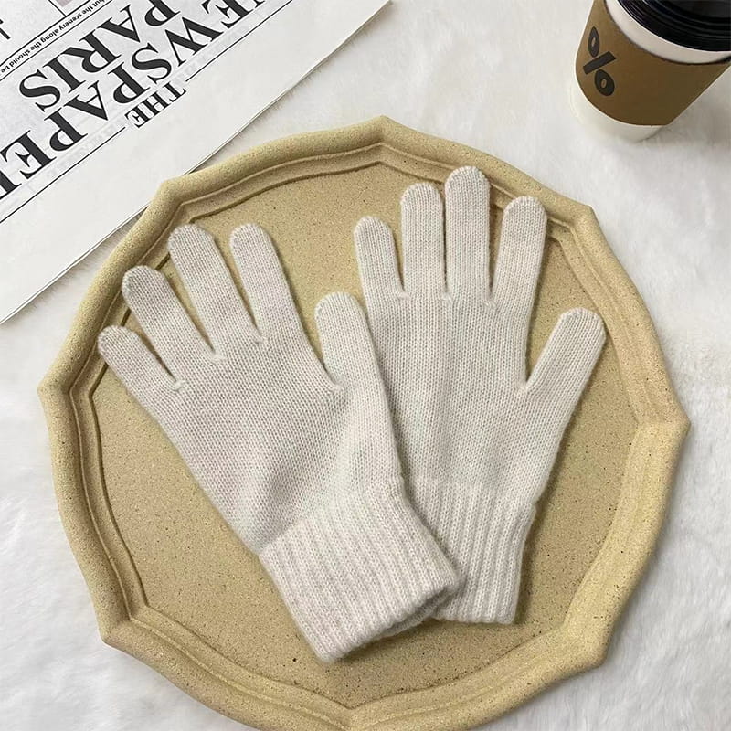 Düz Renk Sıcak Yün Polyester Örgü Eldiven